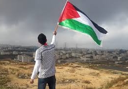 Home amb bandera de Palestina